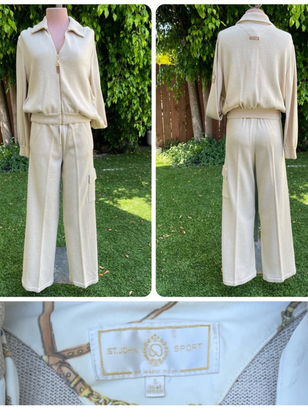 Vintage 90s St. John Sport Knit Track Suit Wide Leg Cargo Pant